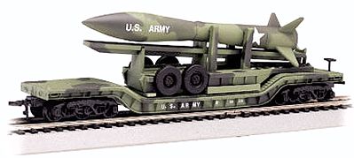 Bachmann 71396 N Scale Silver Series(R) Depressed-Center Flatcar - Ready to Run -- United States Army w/Missile Load (Camouflage; olive, gray)