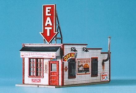 Blair Line 1532 All Scale Laser-Cut Wood Billboard - Small for Z, N & HO -- Eat & Business District (1 Each of 2 Signs) 2-5/32 x 1-5/16"