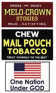 Blair Line 2254 HO Scale Barn Sign Decals -- Set #5 - Melo Crown Stogies, Mail Pouch, One Nation
