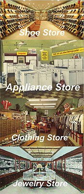 City Classics 1353 HO Scale Shoe, Appliance, Jewelry and Clothing Picture Window Photo Interior 4-Pack -- Fits 3 to 3-1/2" 7.6 to 8.9cm Wide x 1-5/8" 4.1cm Building Storefront