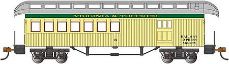 Bachmann 15207 HO Scale Old Time Wood Combine with Round-End Clerestory Roof - Ready to Run -- Virginia & Truckee (yellow, green)