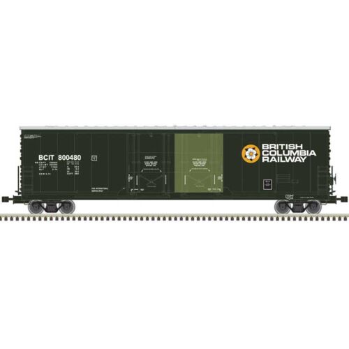 Atlas Model Railroad 50005208 N Scale Evans 53' Double Plug-Door Boxcar - Ready to Run - Master(R) -- British Columbia Railway 800470 (green, white)