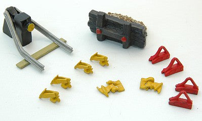 JL Innovative Design 335 HO Scale Wheel-Railcar Stops & Derail Detail Set -- 12 Pieces (Unpainted)