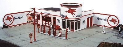 JL Innovative Design 431 HO Scale Storm Lake Mobil Gas Station -- Kit - 9 x 9" 22.9 x 22.9cm