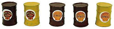 JL Innovative Design 564 HO Scale Custom Oil Barrel pkg(5) -- Shell Oil Company (yellow, red)