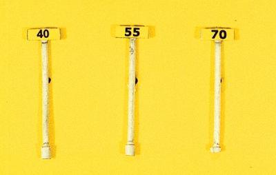 JL Innovative Design 842 HO Scale Custom Railroad Right-of-Way Signs -- High Speed Signs 40, 55 & 70MPH - Rectangular Style pkg(3)