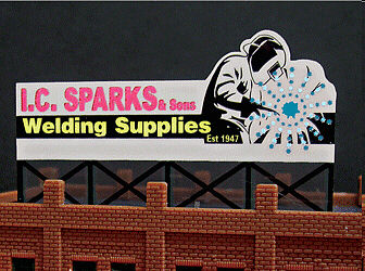 Miller Engineering 9382 N Scale I.C. Sparks Animated Neon Billboard -- 2-1/2 x 1-7/8" 6.4 x 4.7cm