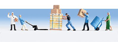 Noch 15038 HO Scale Warehouse Workers w/Accessories -- 5 Workers, Pallet Jack, Pallet, Dolly & Crate