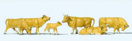 Preiser 10147 HO Scale Cows -- Light Brown pkg(6)
