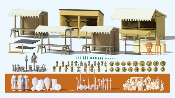 Preiser 17216 HO Scale Medieval Festival Concession Stands & Detail Set