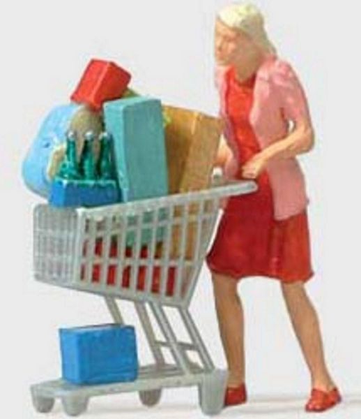 Preiser 28081 HO Scale Individual Figures, Pedestrians -- Shopaholic w/Loaded Cart