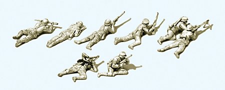 Preiser 16616 HO Unpainted German Reich Infantry Lying in Battle 1939-45 (8) (Kit)