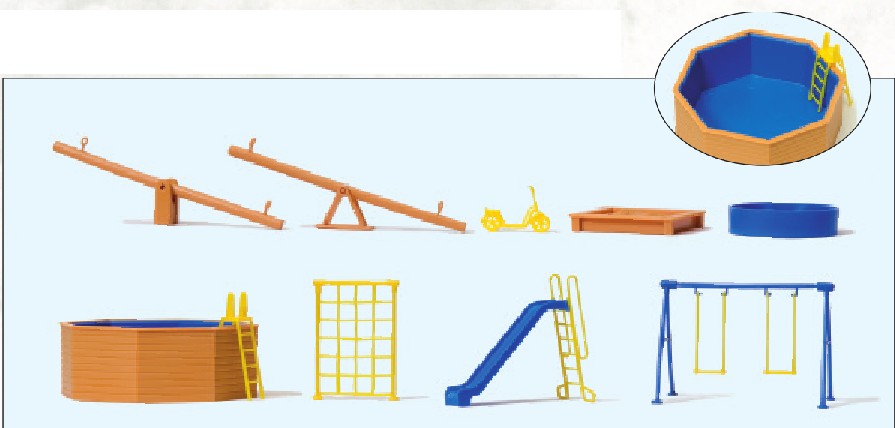 Preiser 17351 HO Playground Equipment & Pool (9pc)
