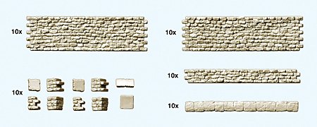 Preiser 18215 HO Quarry Stone Wall Construction Set (70pcs)
