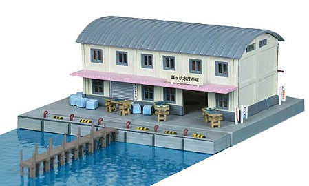 TomyTec 282136 N Scale Round-Roof Fishing Port Building w/Wharf -- Kit - 15 x 13 x 7cm