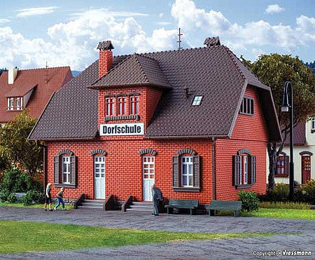 Vollmer 43570 HO Scale Brick Small Village School -- Kit - 6-3/8 x 4-3/4 x 4-7/8" 16.2 x 12 x 12.3cm