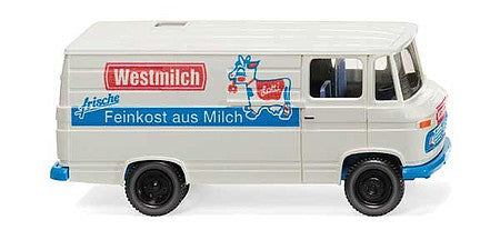 Wiking 27058 HO Scale 1967-1974 Mercedes-Benz L 406 Cargo Van - Assembled -- Westmilch (white, blue, red, German Lettering)