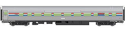 Walthers Mainline 30001 HO Scale 85' Budd Large-Window Coach - Ready to Run -- Amtrak (Phase III; silver, Equal red, white, blue Stripes)