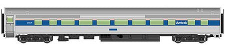 Walthers Mainline 30013 HO Scale 85' Budd Large-Window Coach - Ready to Run -- Amtrak(R) (Phase IV; silver, Wide Blue, Thin Red & White Stripes)