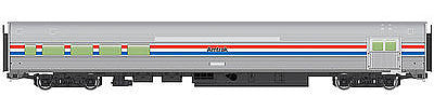Walthers Mainline 30051 HO Scale 85' Budd Baggage-Lounge - Ready to Run -- Amtrak (Phase III; silver, Equal red, white, blue Stripes)