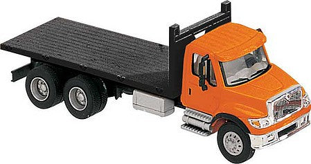 Walthers Scenemaster 11651 HO Scale International(R) 7600 3-Axle Flatbed Truck - Assembled -- Orange Cab, Black Flatbed