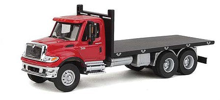 Walthers Scenemaster 11652 HO Scale International(R) 7600 3-Axle Flatbed Truck - Assembled -- Red Cab, Black Flatbed