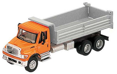 Walthers Scenemaster 11661 HO Scale International(R) 7600 3-Axle Heavy-Duty Dump Truck - Assembled -- Orange Cab, Silver Dump Body