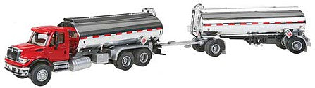 Walthers Scenemaster 11671 HO Scale International(R) 7600 Tank Truck w/Trailer - Assembled -- Al's Victory Service, Interstate Oil & Winner's Circle decals (red, chrome)