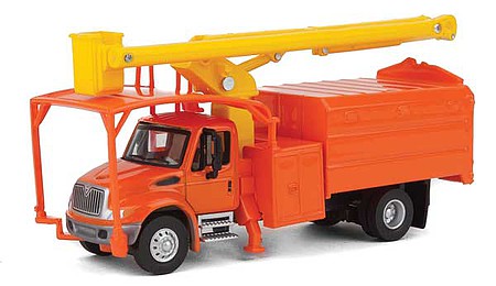 Walthers Scenemaster 11744 HO Scale International(R) 4300 2-Axle Truck with Tree Trimmer Body - Assembled -- Orange Cab and Body, Yellow Boom