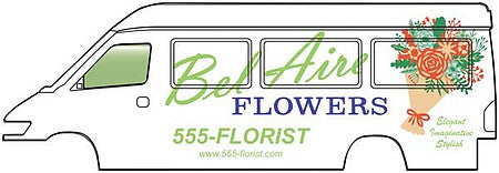 Walthers Scenemaster 12205 HO Scale Delivery Van - Assembled -- Bel Aire Flowers (white, green, red)