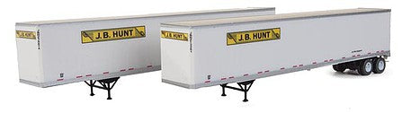 Walthers Scenemaster 2462 HO Scale 53' Stoughton Trailer 2-Pack - Assembled -- J.B. Hunt (white, yellow, black)