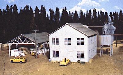 Walthers Cornerstone 3059 HO Scale Planing Mill and Shed -- Kit - Mill: 6 x 8" 15.2 x 20.3cm; Shed: 6 x 9" 15.2 x 22.9cm