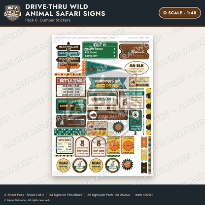 Alpine Railworks 31127O O Scale Roadside Signs - Drive-Thru Safari