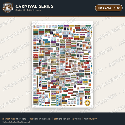 Alpine Railworks 30012HO HO Scale Carnival Signs - Toilet Humor