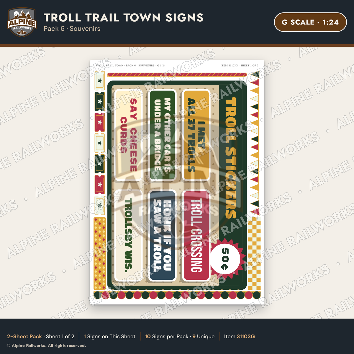 Alpine Railworks 31103G G Scale Roadside Attraction Signs - Troll Town