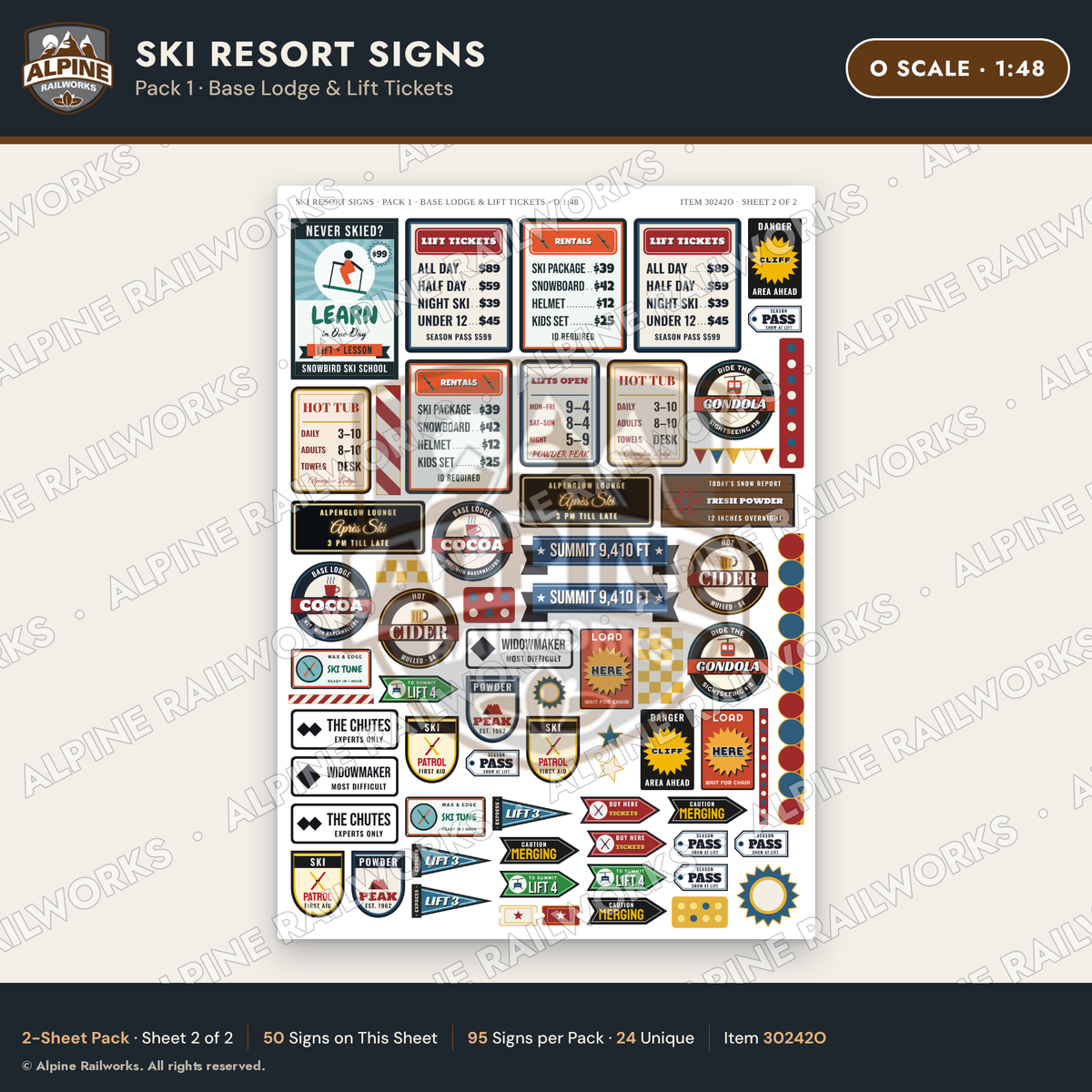 Alpine Railworks 30242O O Scale Ski Resort Signs - Base Lodge