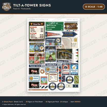 Alpine Railworks 31055O O Scale Roadside Signs - Leaning Tower