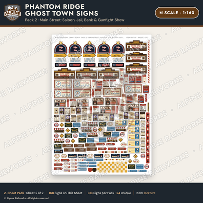 Alpine Railworks 30719N N Scale Roadside Signs - Mountain Ghost Town
