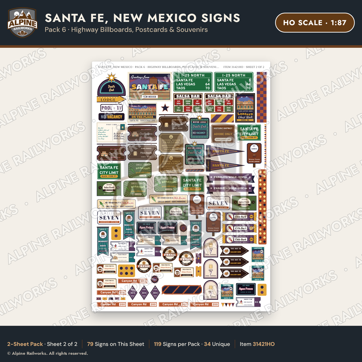 Alpine Railworks 31421HO HO Scale Santa Fe NM Signs - Billboards