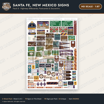 Alpine Railworks 31421HO HO Scale Santa Fe NM Signs - Billboards