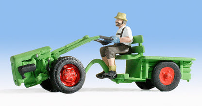 Noch 16750 HO Scale Farm Machinery -- Two Wheel Tractor w/Figure (green)