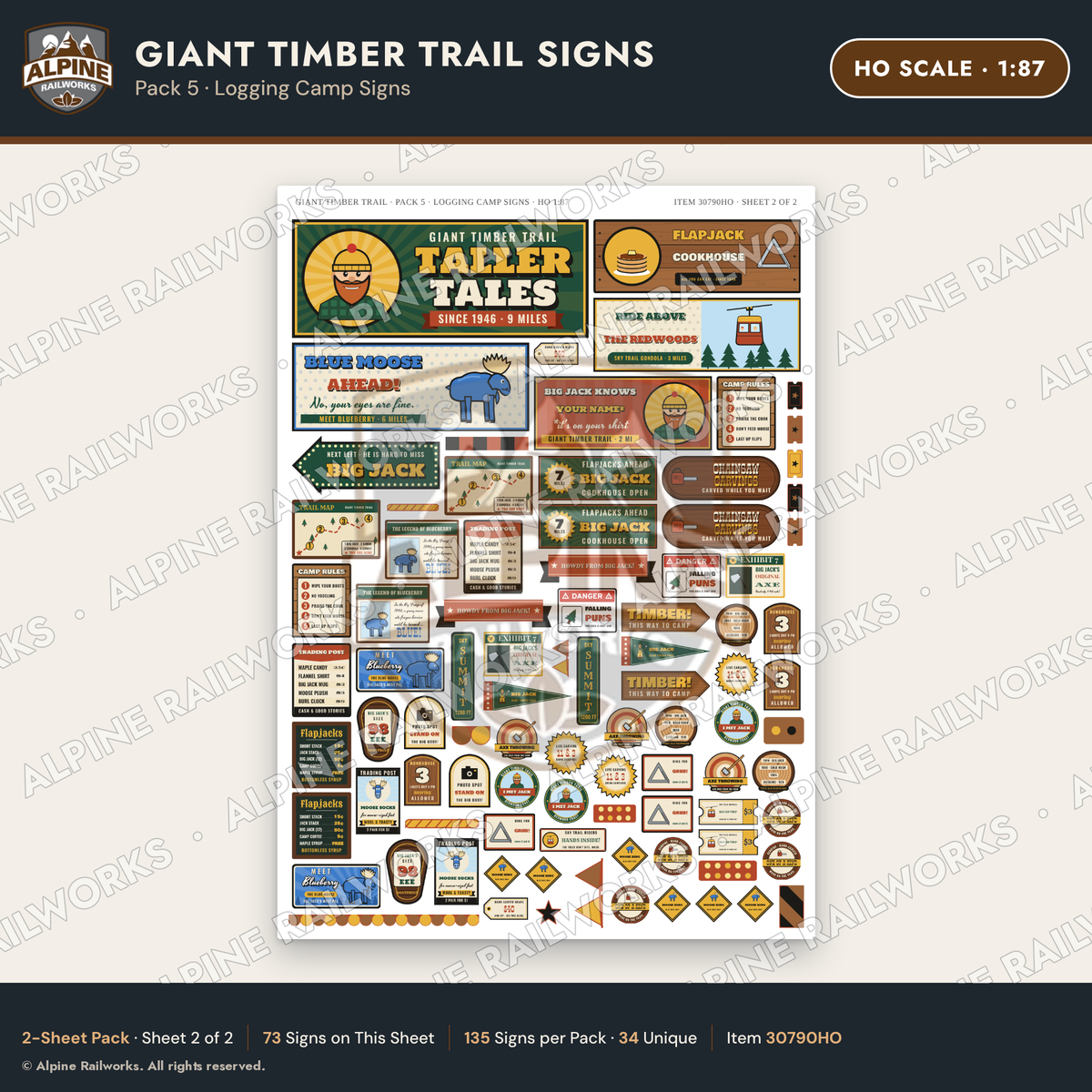 Alpine Railworks 30790HO HO Scale Roadside Signs - Lumberjack Redwoods