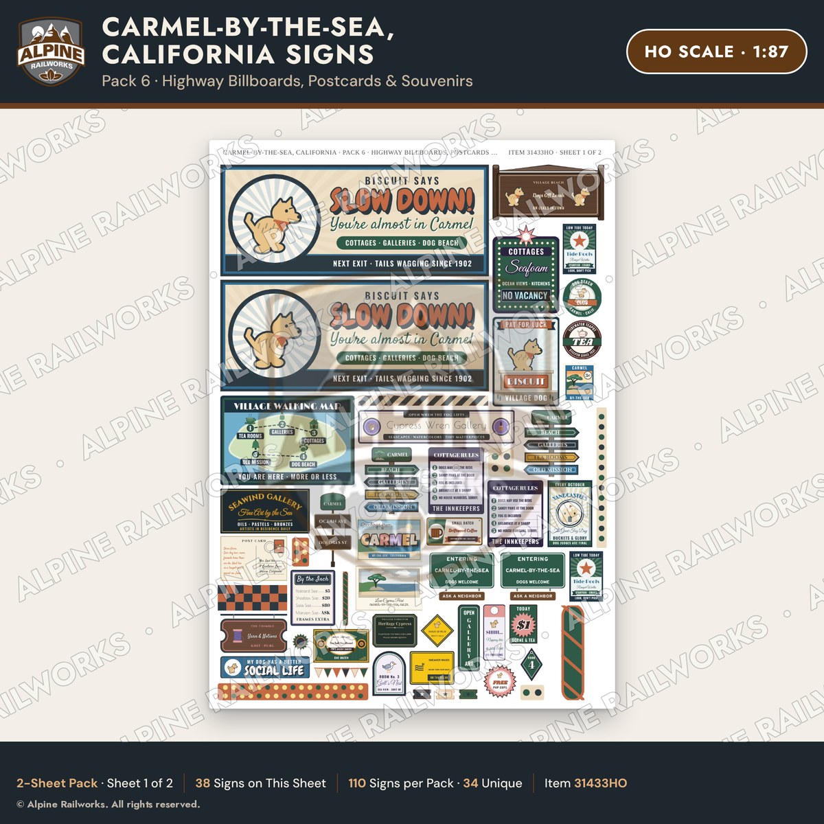 Alpine Railworks 31433HO HO Scale Carmel CA Signs - Billboards
