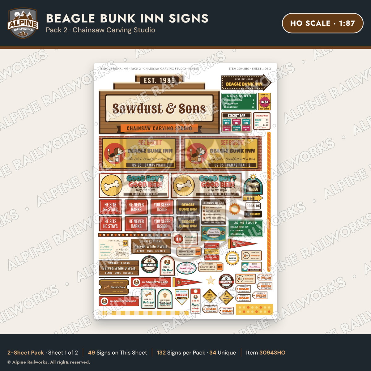 Alpine Railworks 30943HO HO Scale Roadside Signs - Dog-Shaped Inn