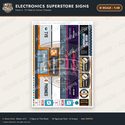 Alpine Railworks 30675O O Scale Electronics Superstore Signs - TV Wall