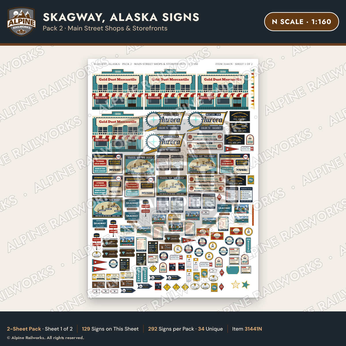 Alpine Railworks 31441N N Scale Skagway AK Signs - Main Street Shops