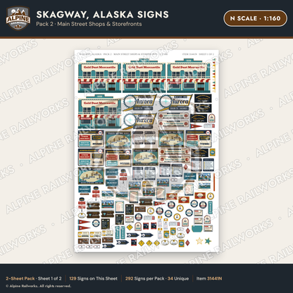 Alpine Railworks 31441N N Scale Skagway AK Signs - Main Street Shops