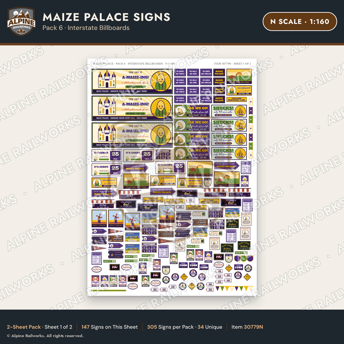 Alpine Railworks 30779N N Scale Roadside Signs - Corn Palace