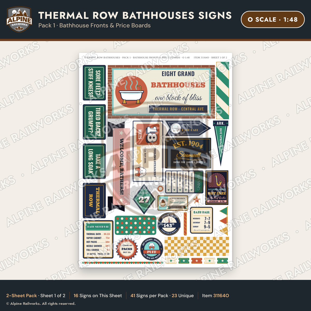 Alpine Railworks 31164O O Scale Roadside Signs - Hot Springs