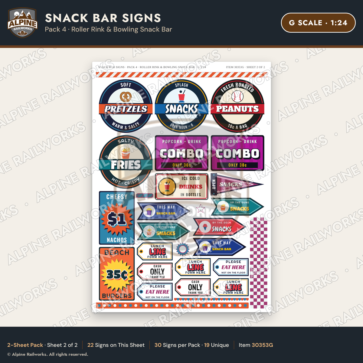 Alpine Railworks 30353G G Scale Snack Bar Signs - Roller Rink